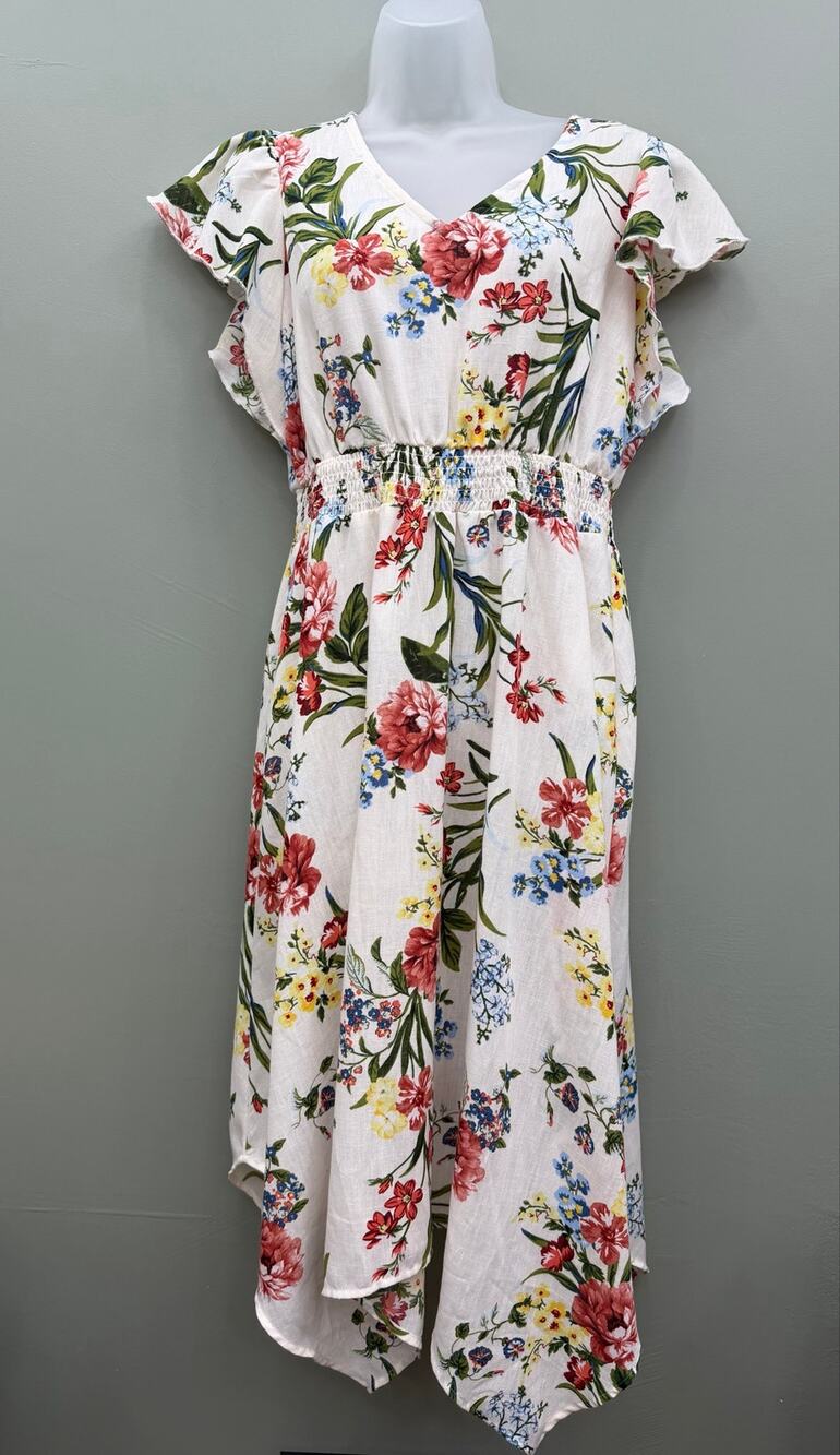 89th + Madison Floral Midi Dress M Flutter Sleeve Smocked Waist Handkerchief